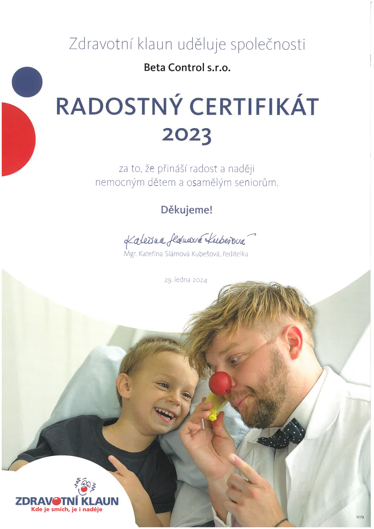 Přidali jsme se k dobrým firmám - podpořili jsme projekt Zdravotní klaun